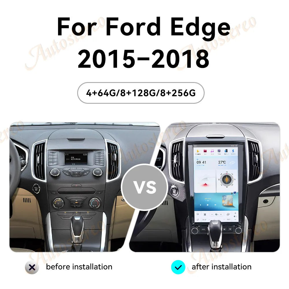 Carplay Android 13 Qualcomm 13.6 Car GPS Navigation For Ford EDGE 2015-2021 Tesla Style He