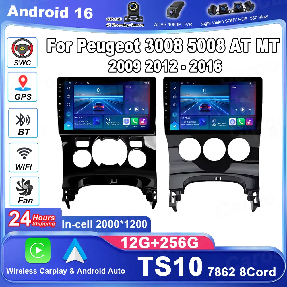 For Peugeot 3008 5008 AT MT 2009 2012-2016 Android 16 Car Radio Multimedia Video Player No