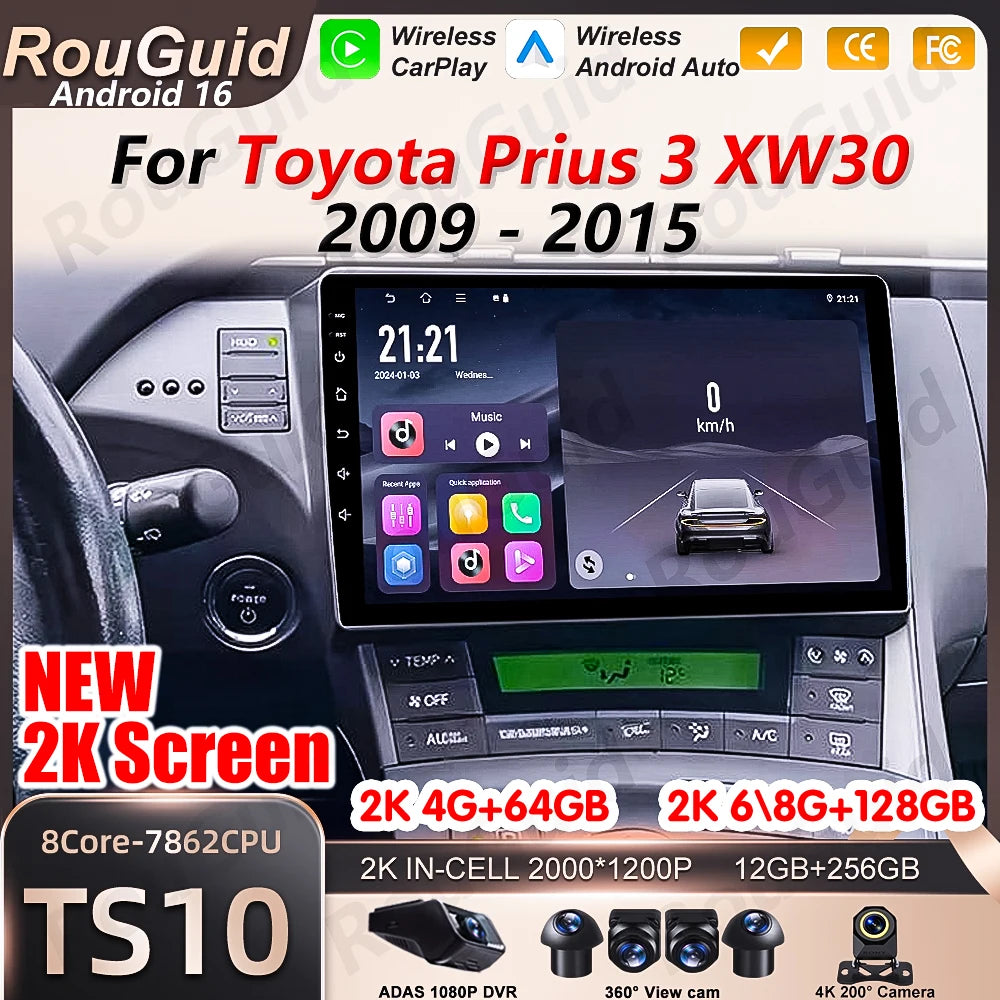 Android 16 Car Radio For Toyota Prius 3 XW30 2009 2010 2011 2012 2013 2014 2015 Multimedia | AUTOKITSHOP