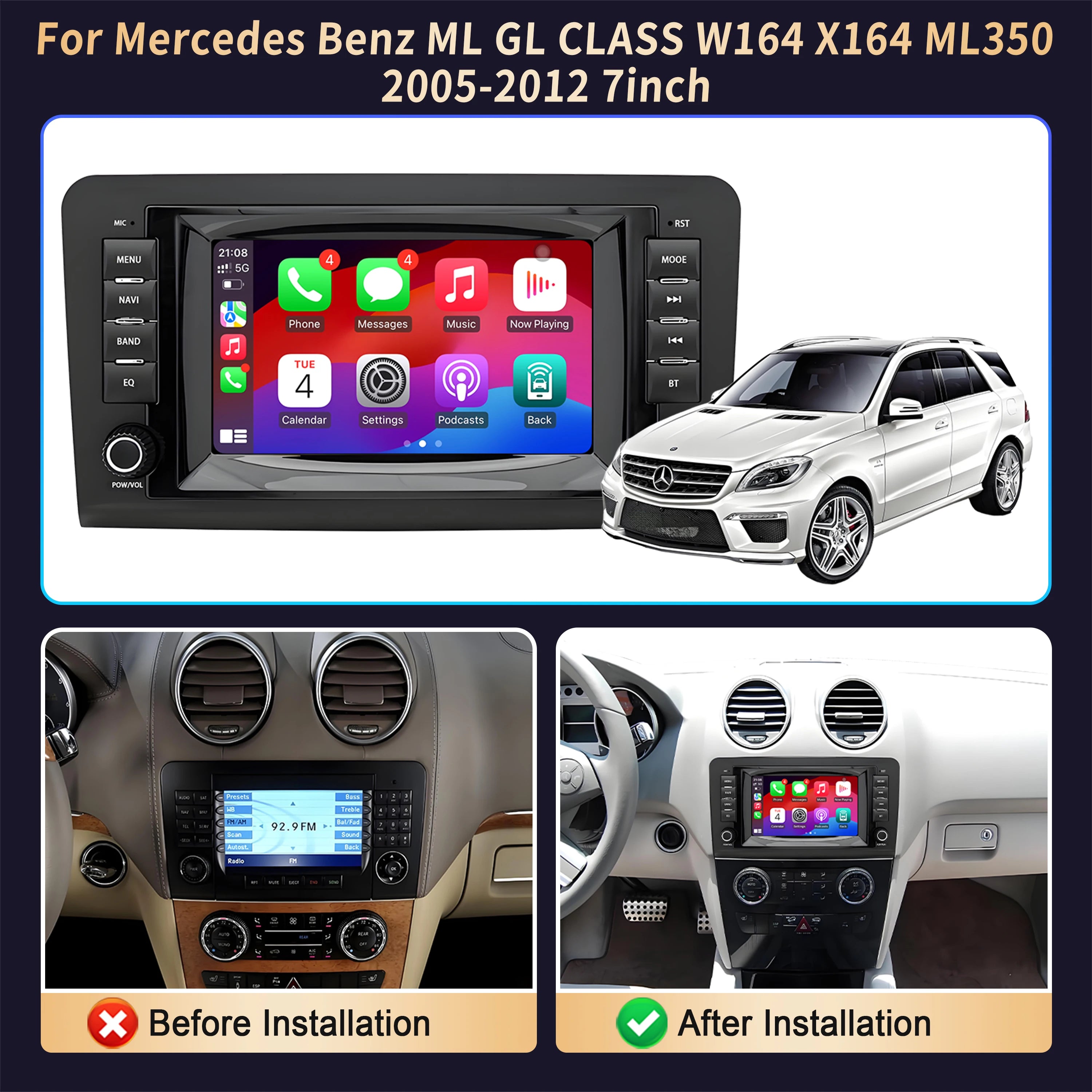 7 inch Android 14 Car Radio For Mercedes Benz ML GL CLASS W164 X164 ML350 2005 2006 2007-2