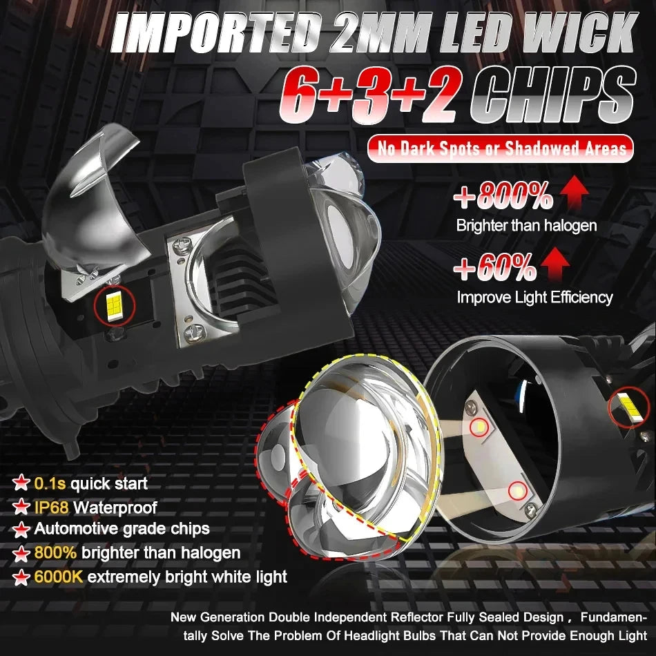Bi LED H4 Projector Lens High Low Beam Car Bulbs Canbus H4 LED Auto Motorcycle LED Lamps W