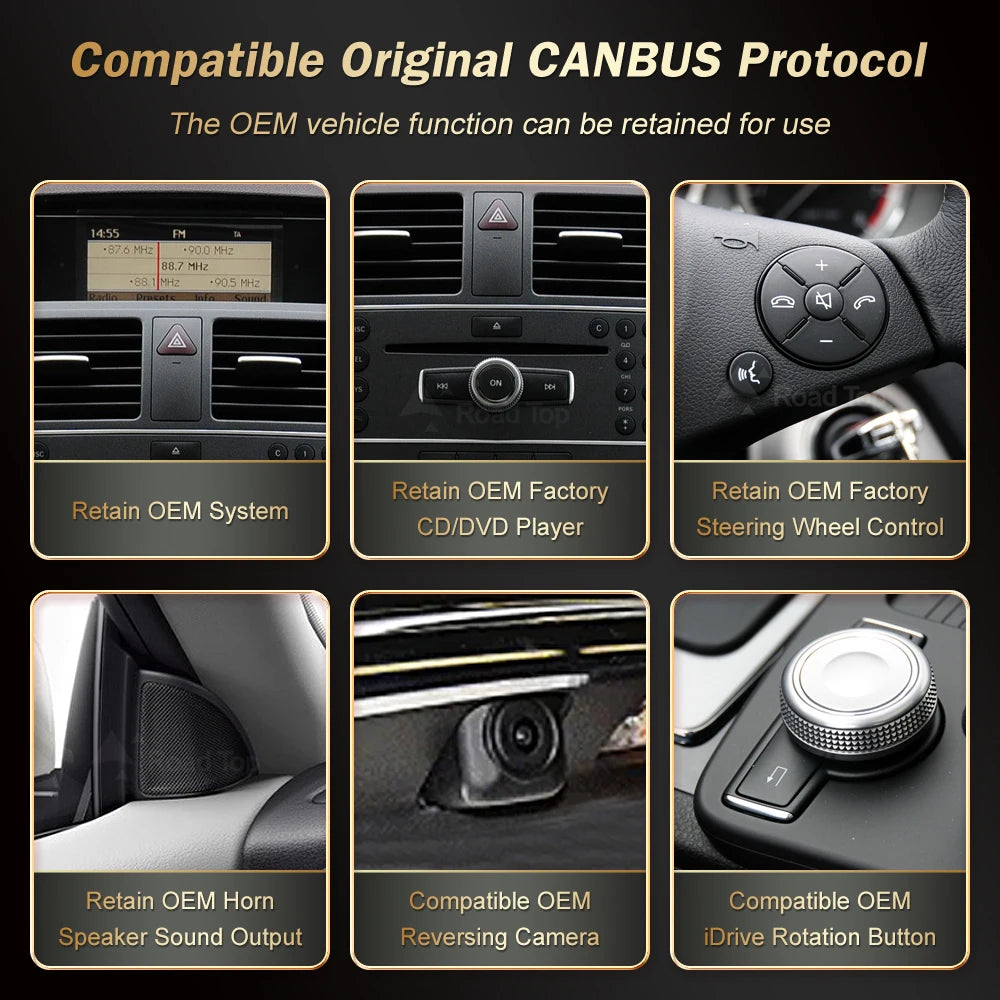 RoadTop Wireless CarPlay Android Auto Multimedia Display Linux Screen for Mercedes-Benz C