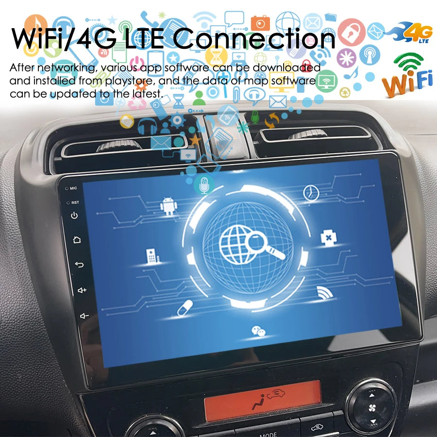 Android 14 Car Radio Player For Mitsubishi Mirage Attrage navigation 2012-2018 GPS DSP Car