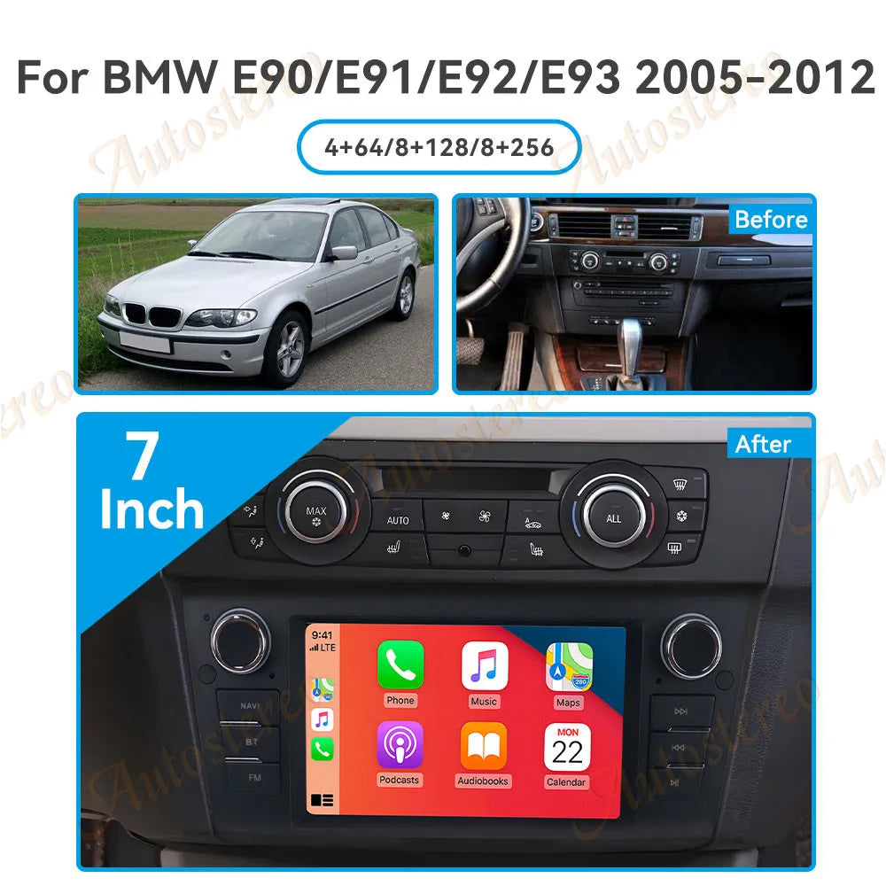 Android 14 Carplay For BMW 3 E90 E91 E92 2005-2012 Car GPS navigation Head Unit Multimedia