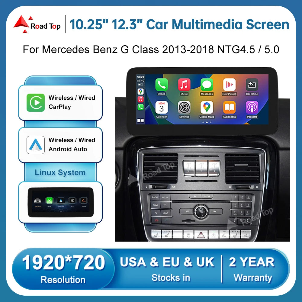 Wrieless CarPlay Android Auto Car Multimedia Dispaly For Mercedes-Benz G Class W463 2013-2 | AUTOKITSHOP