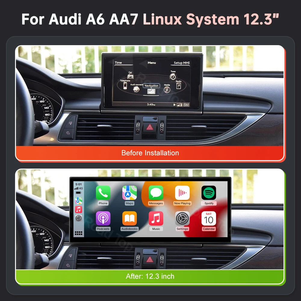 RoadTop 12.3'' Linux Screen Wireless CarPlay Car Multimedia Display For Audi A6 A7 2011-20 | AUTOKITSHOP