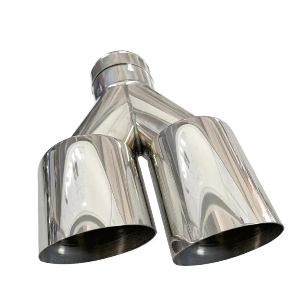 Genuine Double Exhaust Tip Stainless Steel Straight Edge Polished Silver Welding Muffler Tail Pi - Automotive LED Light