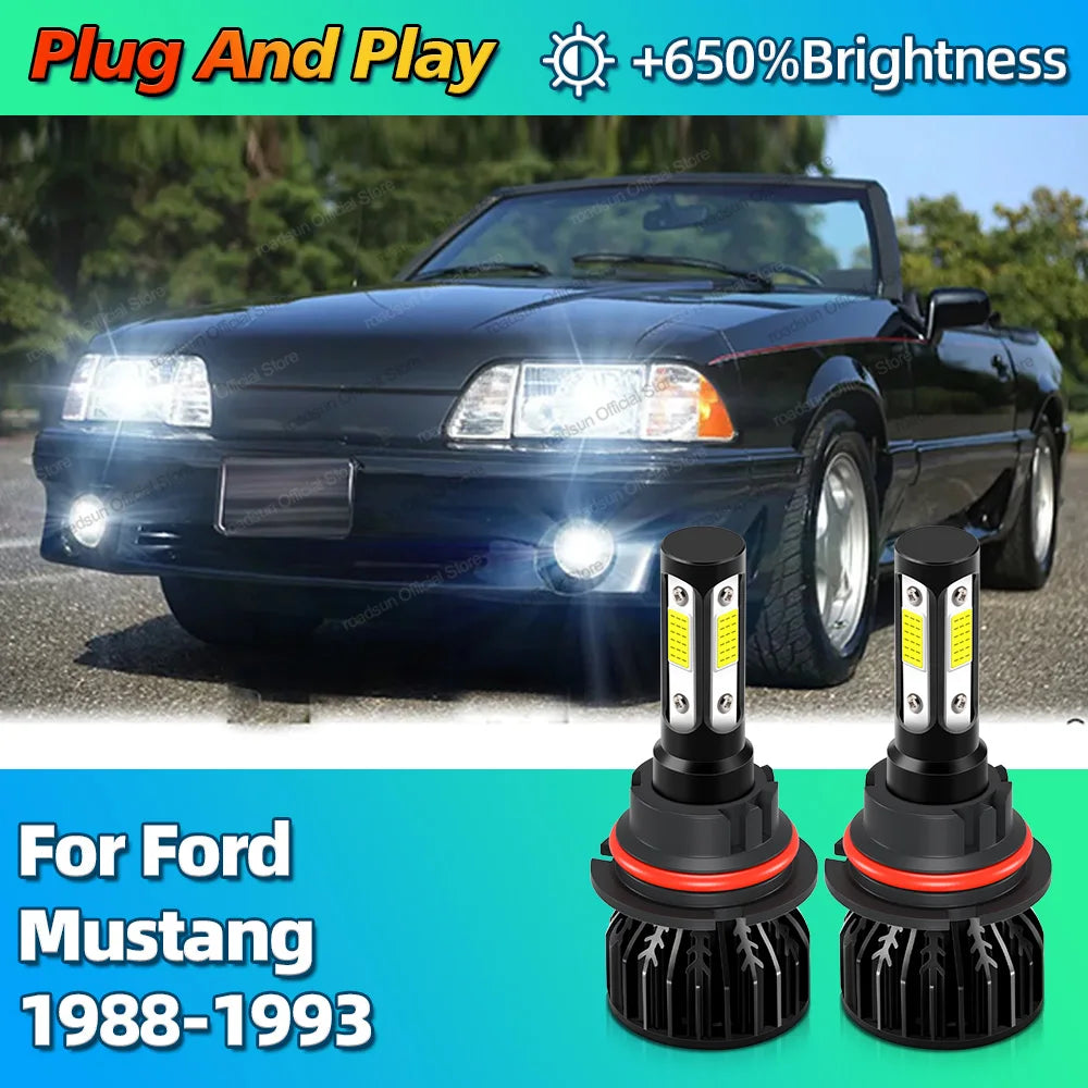 30000LM Headlight Bulbs LED Car Lights 9004 Headlamp Canbus For Ford Mustang 19881989 1990