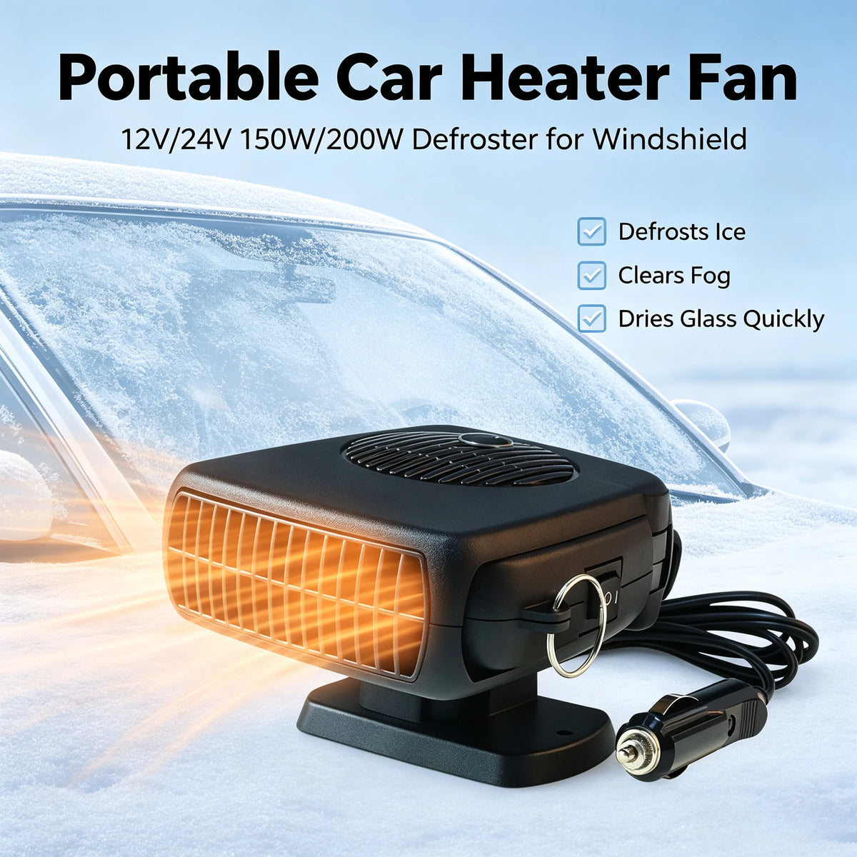 2 in 1 Car Heater Cooling Fan 12V 24V Portable Windshield Defroster Anti-Fog Fast Heating Winter - Automotive LED Light