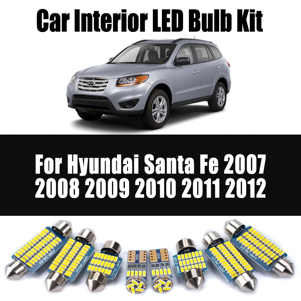 13-Piece LED Interior Light Kit for Hyundai Santa Fe 2007- 2010 - Canbus Dome Map Door Trunk Bulbs | AUTOKITSHOP