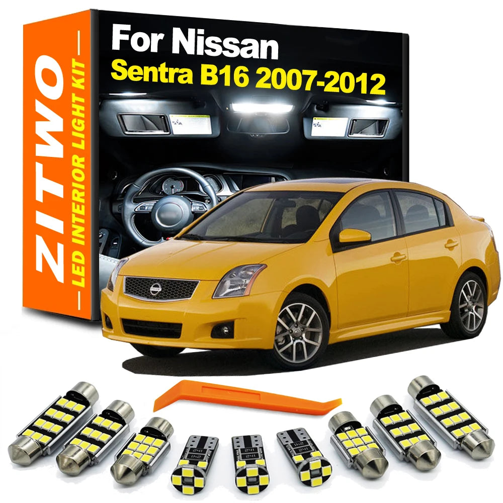 ZITWO 9Pcs Canbus LED Interior Light Kit For Nissan Sentra B16 2007 2008 2009 2010 2011 2012 Dome Map Reading License Plate Lamp