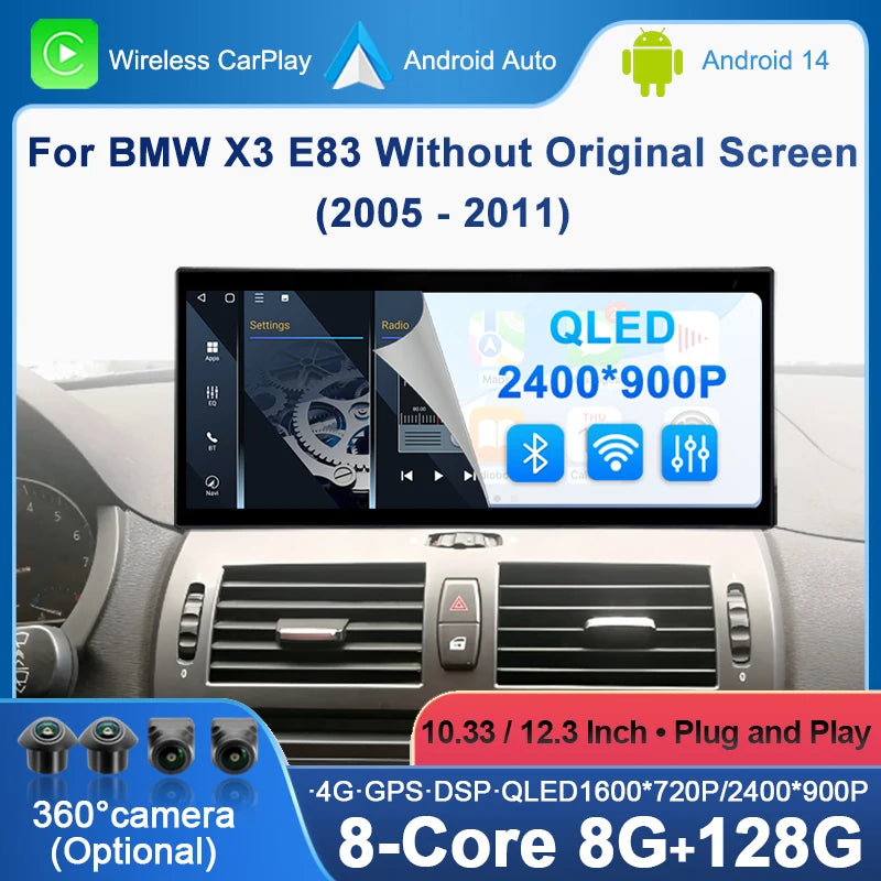 For BMW X3 E83 2005 - 2011 without original screen Car Multimedia Radio Player Android 14