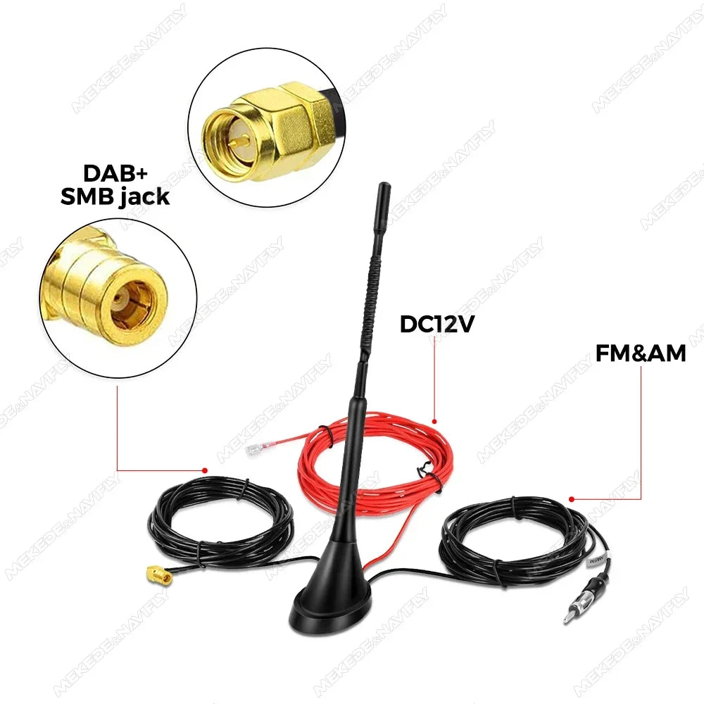 DAB Auto Radio Aerial Amplified Roof Mount Rod Antenna AM/FM Din SMA Male Connector 5m Cab | AUTOKITSHOP
