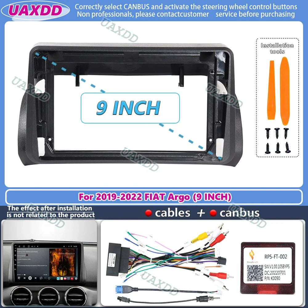 For 2019-2022 FIAT Argo 9inch 2 Din Car stereo Android frame panel fascia cable video harn