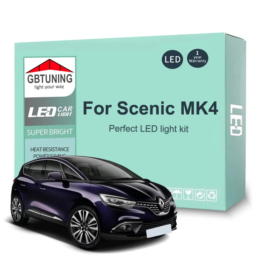 12-Piece LED Interior Light Kit for Renault Scenic Grand Scenic 4 IV MK4 - Canbus Error-Free Bulbs | AUTOKITSHOP