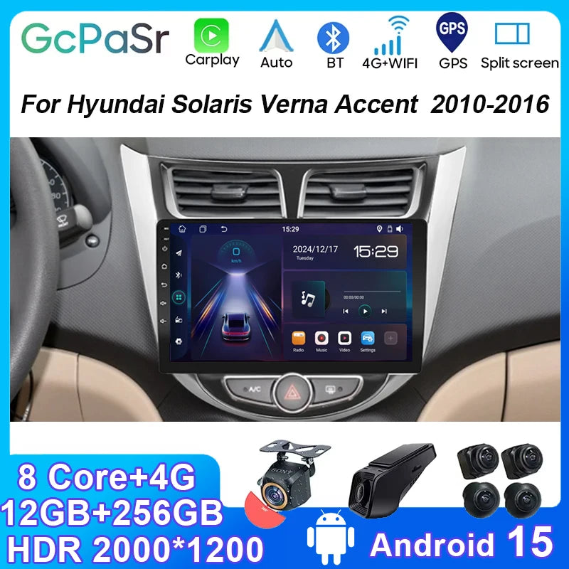 For Hyundai Solaris Verna Accent 2010-2016 CarPlay 4G Car Android Auto Radio Stereo Multim