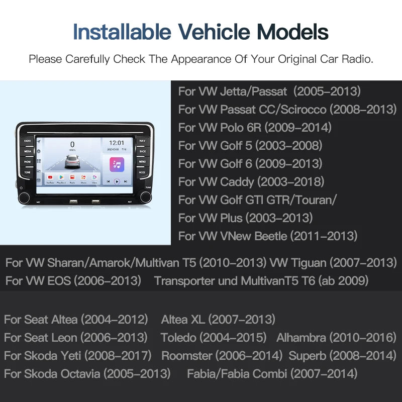 SZLELV 7" Carplay Car Radio Android15 Auto Radio For VW Seat Skoda Passat Jetta Golf Polo