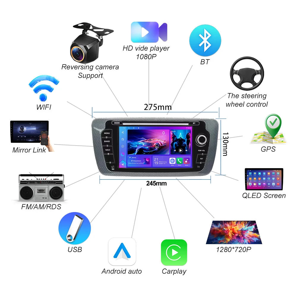 Android 16 For Seat Ibiza 6j 2009 2010 2011 2012 Multimedia Video Player Gps navigation Ca | AUTOKITSHOP