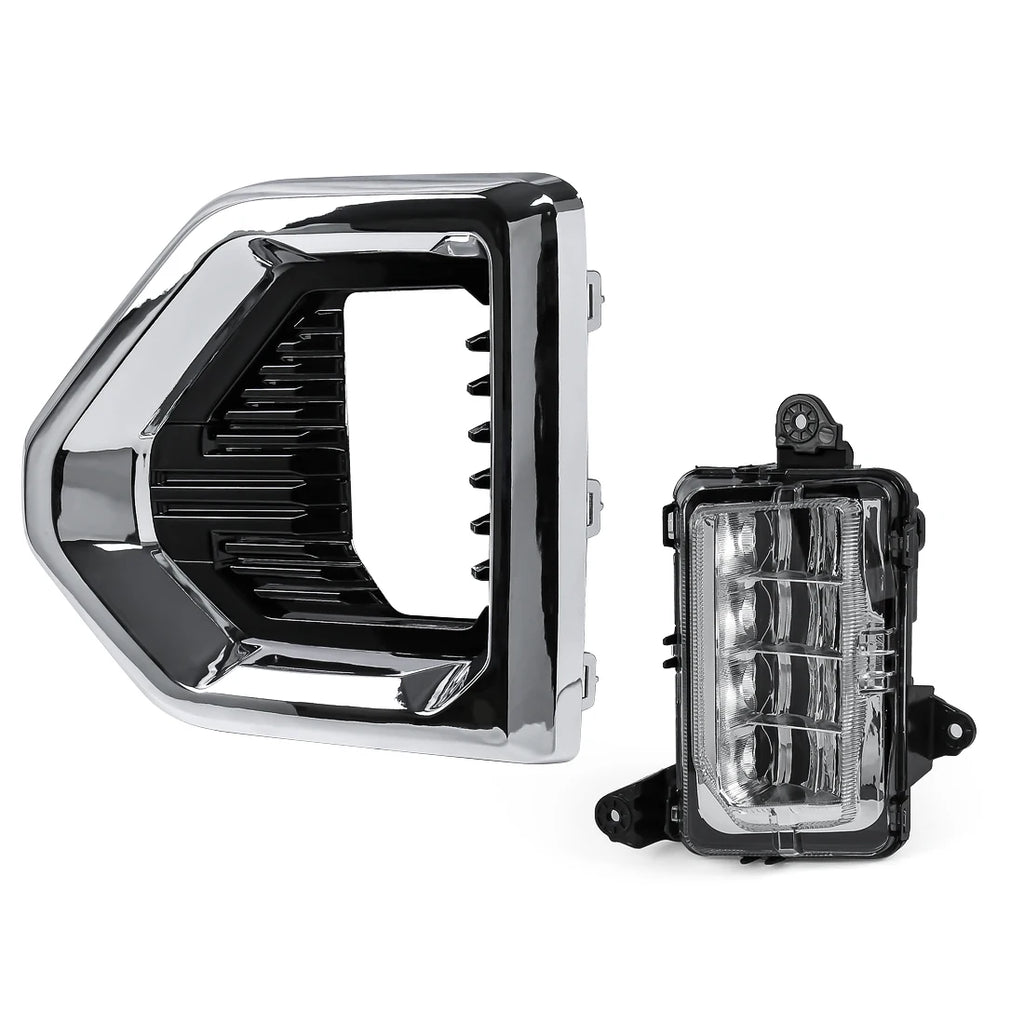 Fog Lights Lamp LED White Chrome Bezels For GMC Sierra 1500 Denali 2019-2022 | AUTOKITSHOP