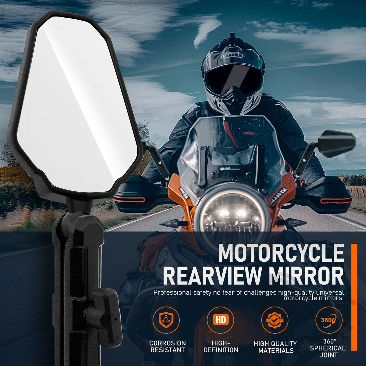 Universal Motorcycle Mirrors Angle Adjustable Folding Handlebar Side Mirror Compatible With Adve - Automotive LED Light