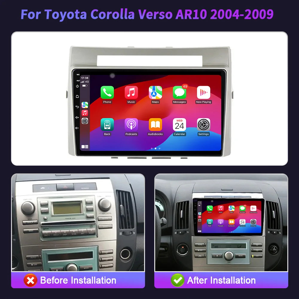Car Radio For Toyota Corolla Verso AR10 2004-2009 Multimedia Navigation Android 14 GPS BT