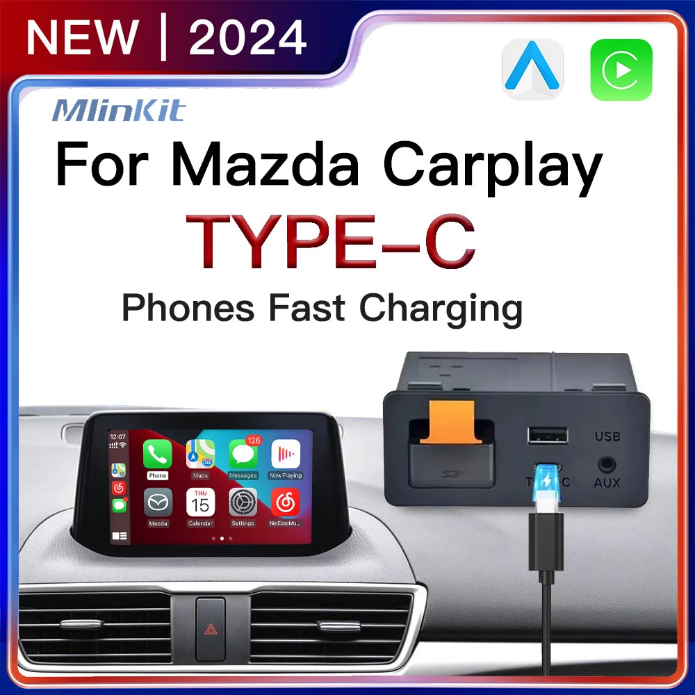 Type-c Fast Charging CarPlay Android Auto Adapter UBS Hub OEM for Retrofit Mazda 2 3 6 CX3