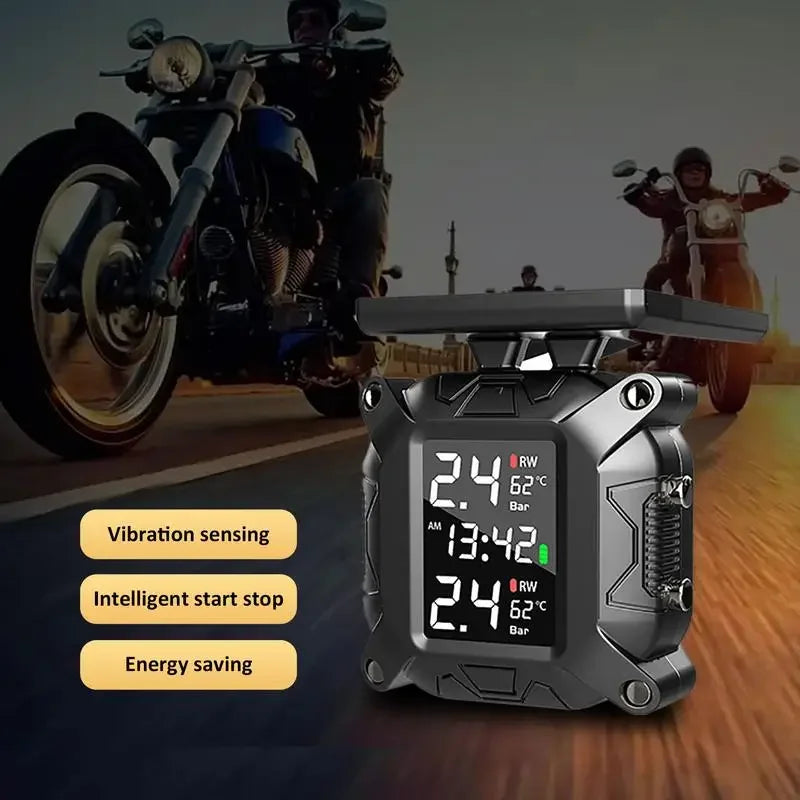 Motorcycle TPMS Solar Power Tire Pressure Monitor Real Time Tire Pressure Monitoring System Temp - Automotive LED Light