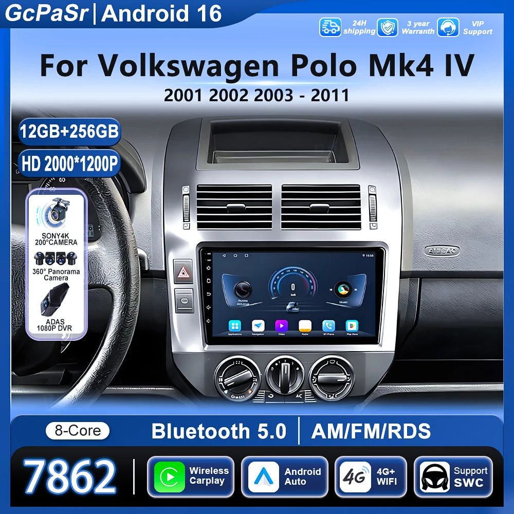 Car Radio For Volkswagen Polo Mk4 IV 2001 2002 2003 2004 - 2011 Android Auto Carplay Multi
