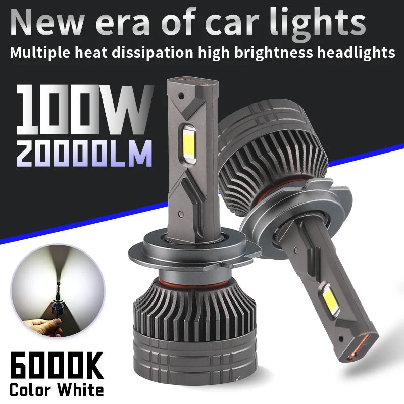 H7 LED Car headlight bulb 12V 6000K H1 H4 H11 9005 9006 9012 CANbus No Error 100W 20000LM