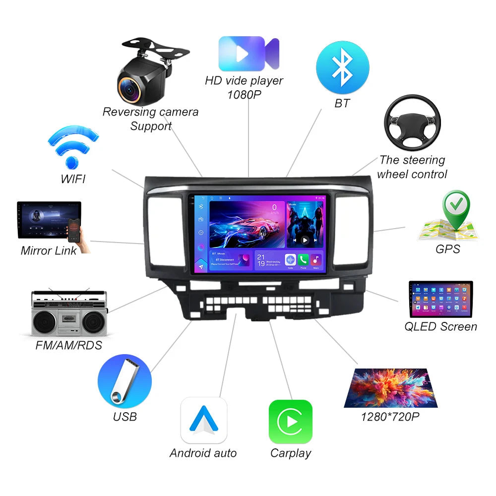 9inch Android 16 For Mitsubishi Lancer 9 10 X 2008 2009 2010 2011 - 2016 Car Radio Stereo  | AUTOKITSHOP