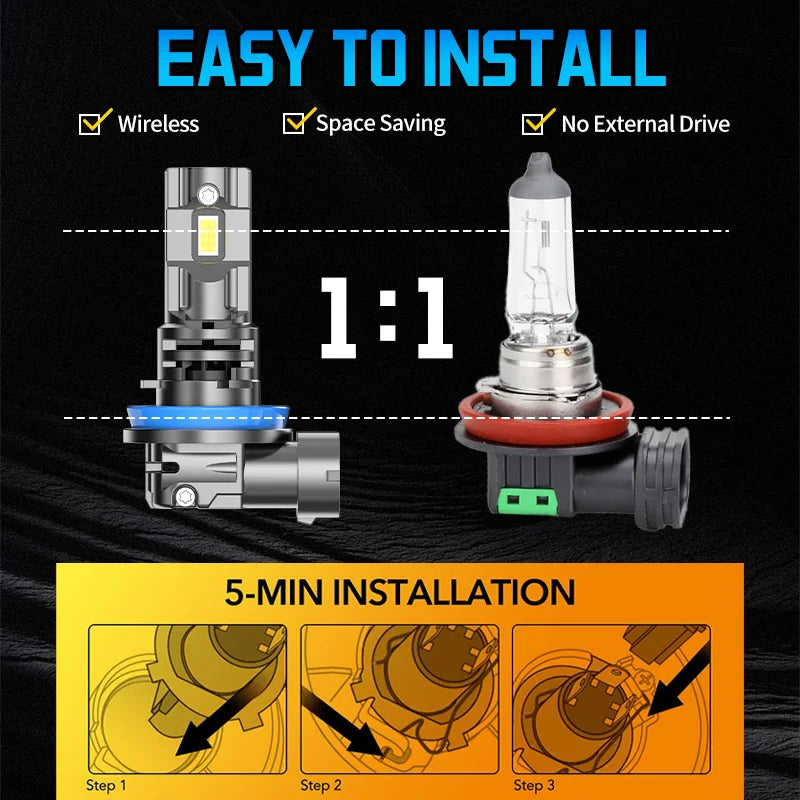 High Power H11 Car LED Headlight 1:1 Mini Size Headlamp Car Lamps Super Bright Plug And Pl