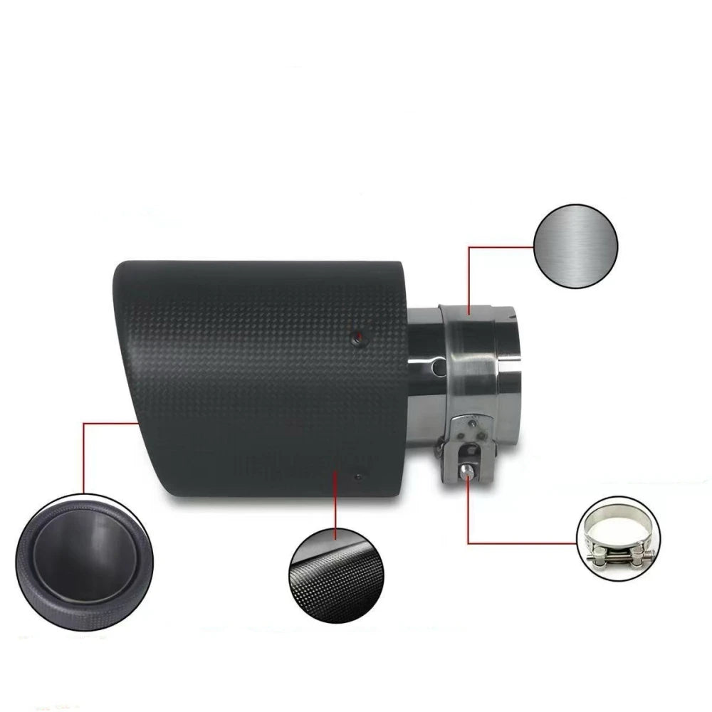 Car Universal Modiflcation Stainless Steel Single Glossy Curly Bevel Edge Exhaust Pipe Full Fibe - Automotive LED Light