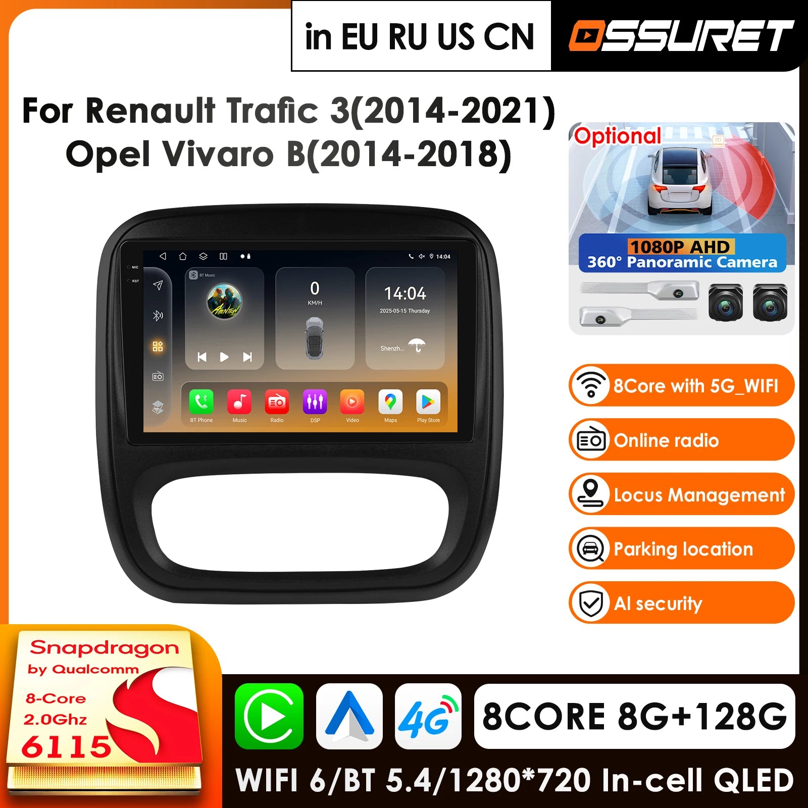 12.3" Car Radio GPS for Renault Traffic 3 2014-2021 Opel Vivaro B 2018 Multimedia Video Player - Carplay Android Auto