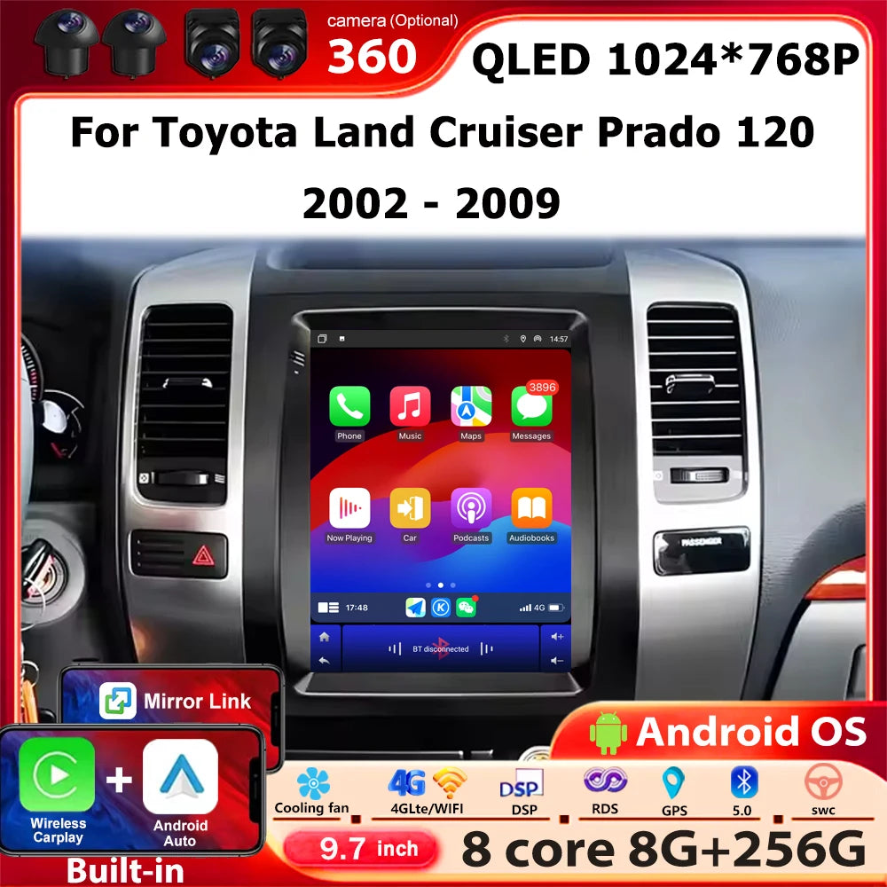 Android 16 Auto Carplay For Toyota Land Cruiser Prado 120 2002 - 2009 Car Radio Multimedia