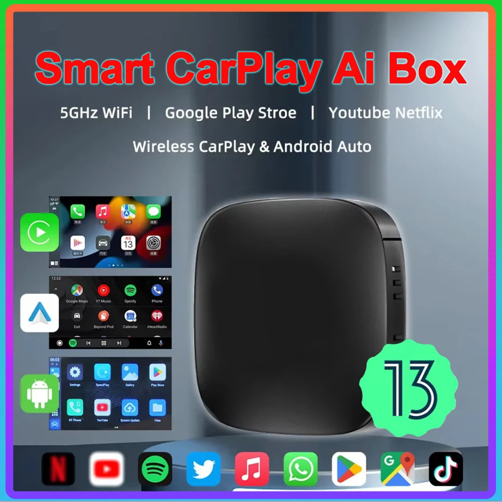 CarPlay AI Box Adapter Wireless CarPlay Android Auto Android 13 Smart AI Box For Netflix Y
