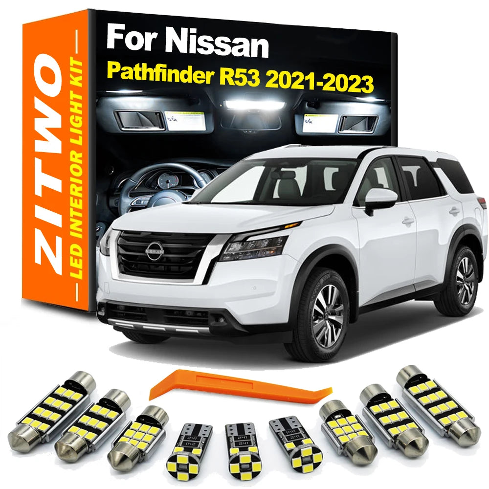 ZITWO 14Pcs For Nissan Pathfinder R53 2021 2022 2023 LED Bulb Interior Dome Map Reading Trunk Light License Plate Lamp Kit