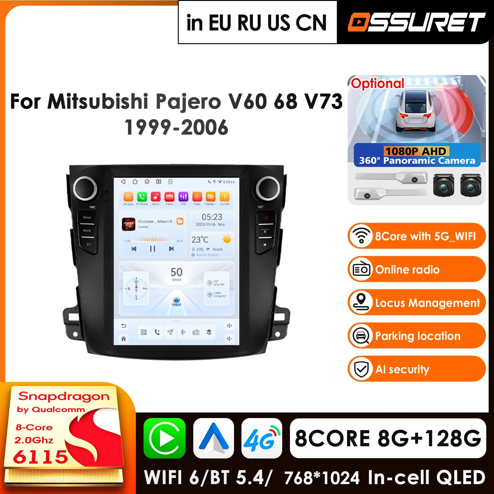 12.3" Car Radio GPS for Mitsubishi Outlander XL 2 2008-2013 - Snapdragon AI, 4G CarPlay, Multimedia Stereo