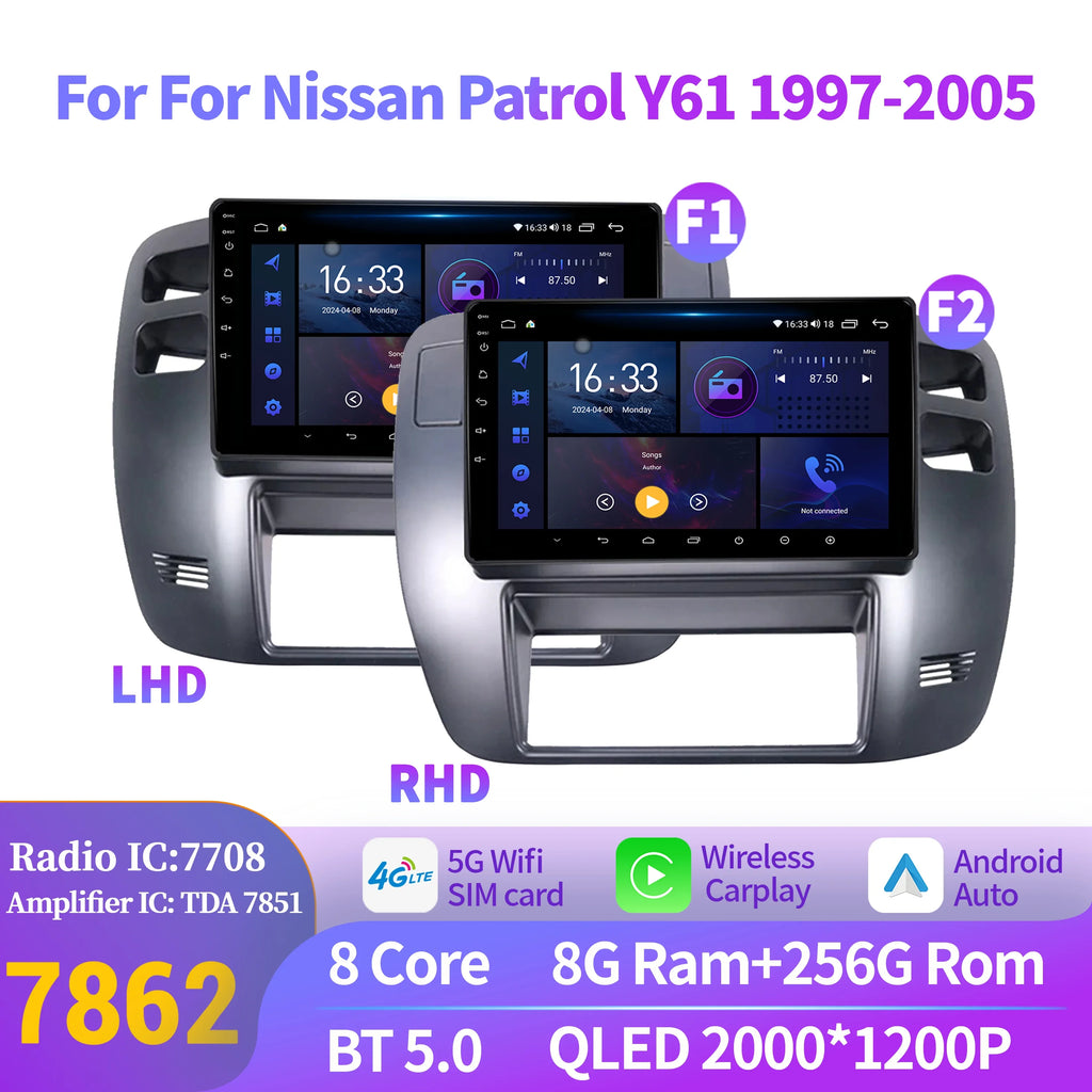 For Nissan Patrol Y61 1997-2005 Car Radio Multimedia Navigation 4G GPS Android 14 Wireless