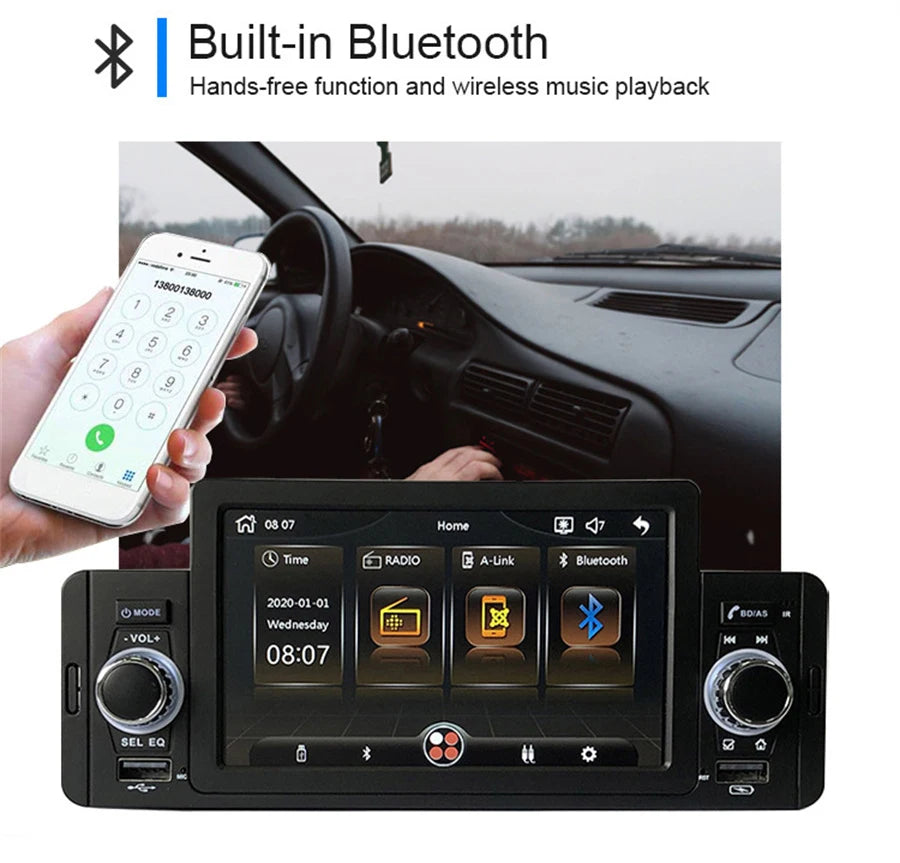 5" Touch Screen Single 1 Din Vintage Car Dash Radio Stereo Bluetooth MP5 Player