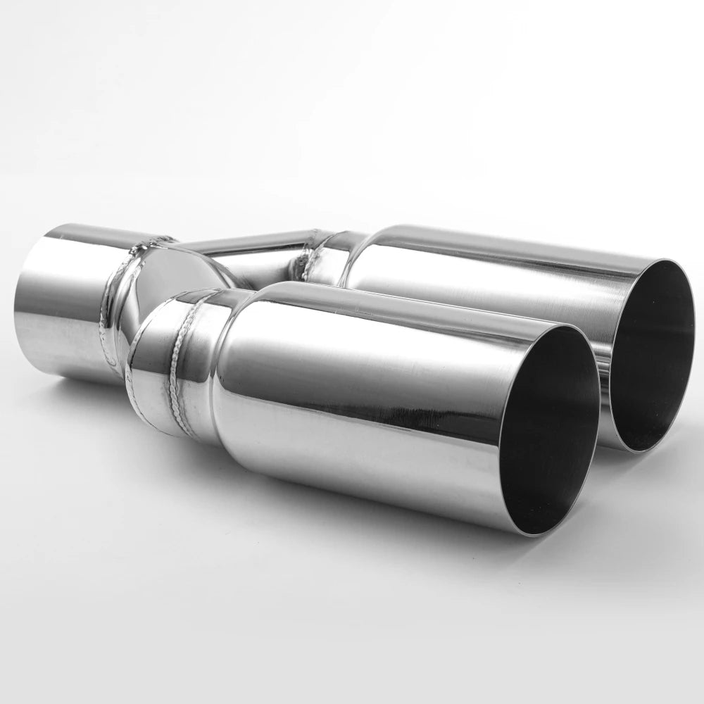 1Pcs Universal 63MM Double Exhaust Tip Pipe Nozzle Stainless Steel Straight Edge Polished Silver - Automotive LED Light