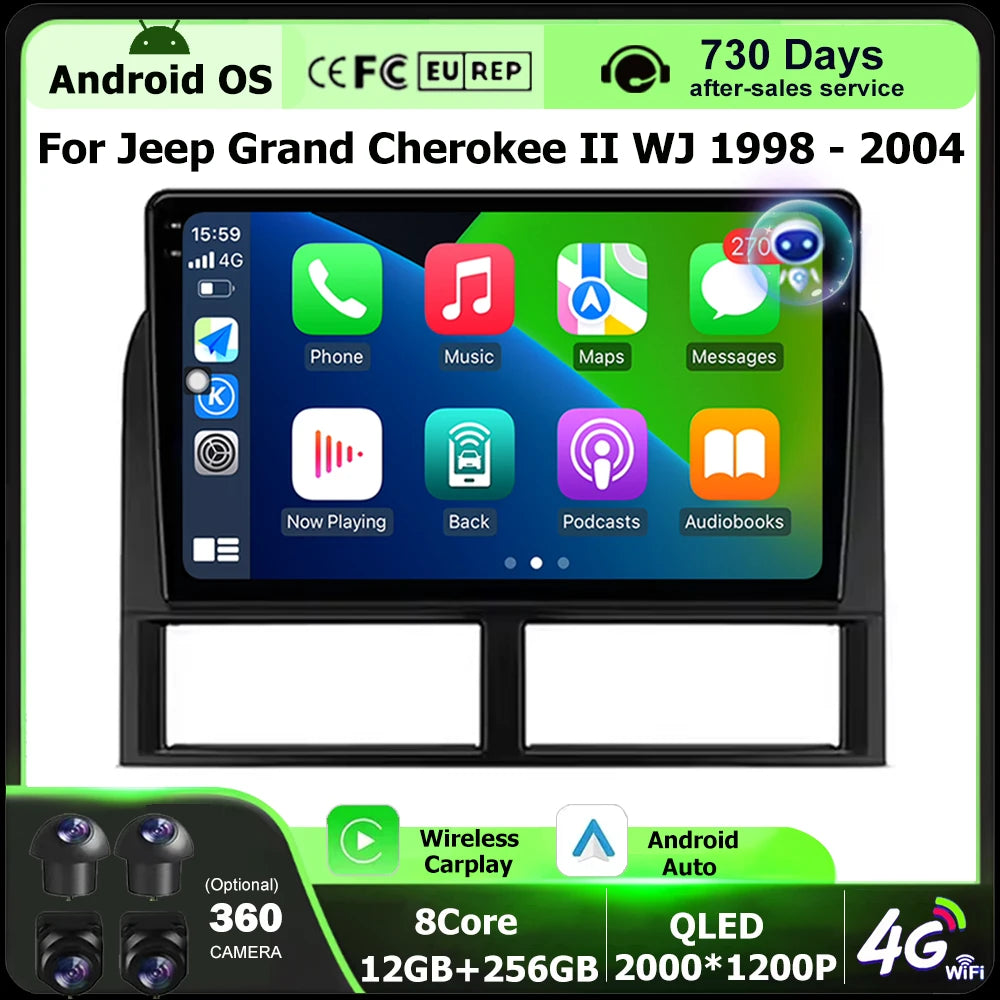 Android 16 Auto Carplay For Jeep Grand Cherokee II WJ 1998 - 2004 Car Radio Multimedia Vid