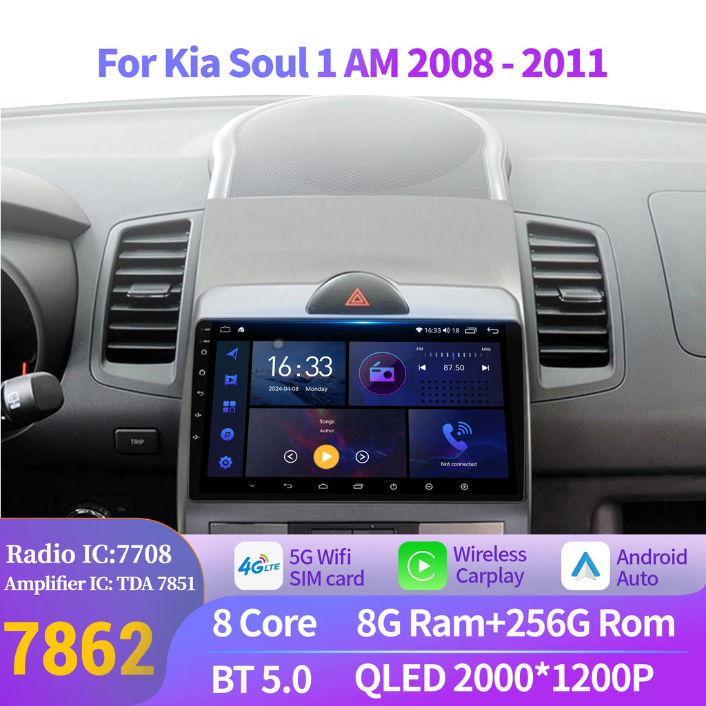For Kia Soul 1 AM 2008-2011 Wireless BT CarPlay Android 14 Radio Car Multimedia Player 786