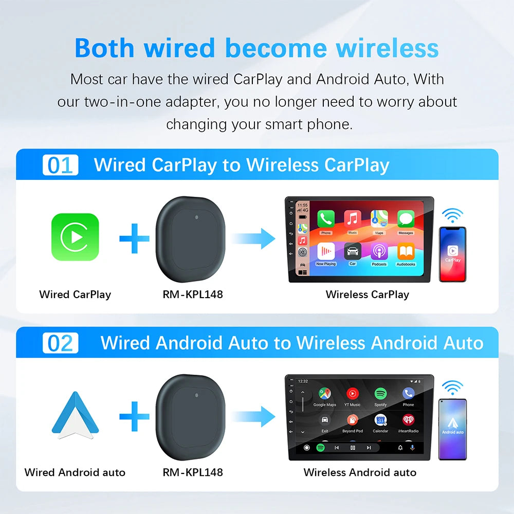 For OEM Car Stereo Plug and Play Smart Mini Box USB 2in1 CarPlay Android Auto Wireless Ada