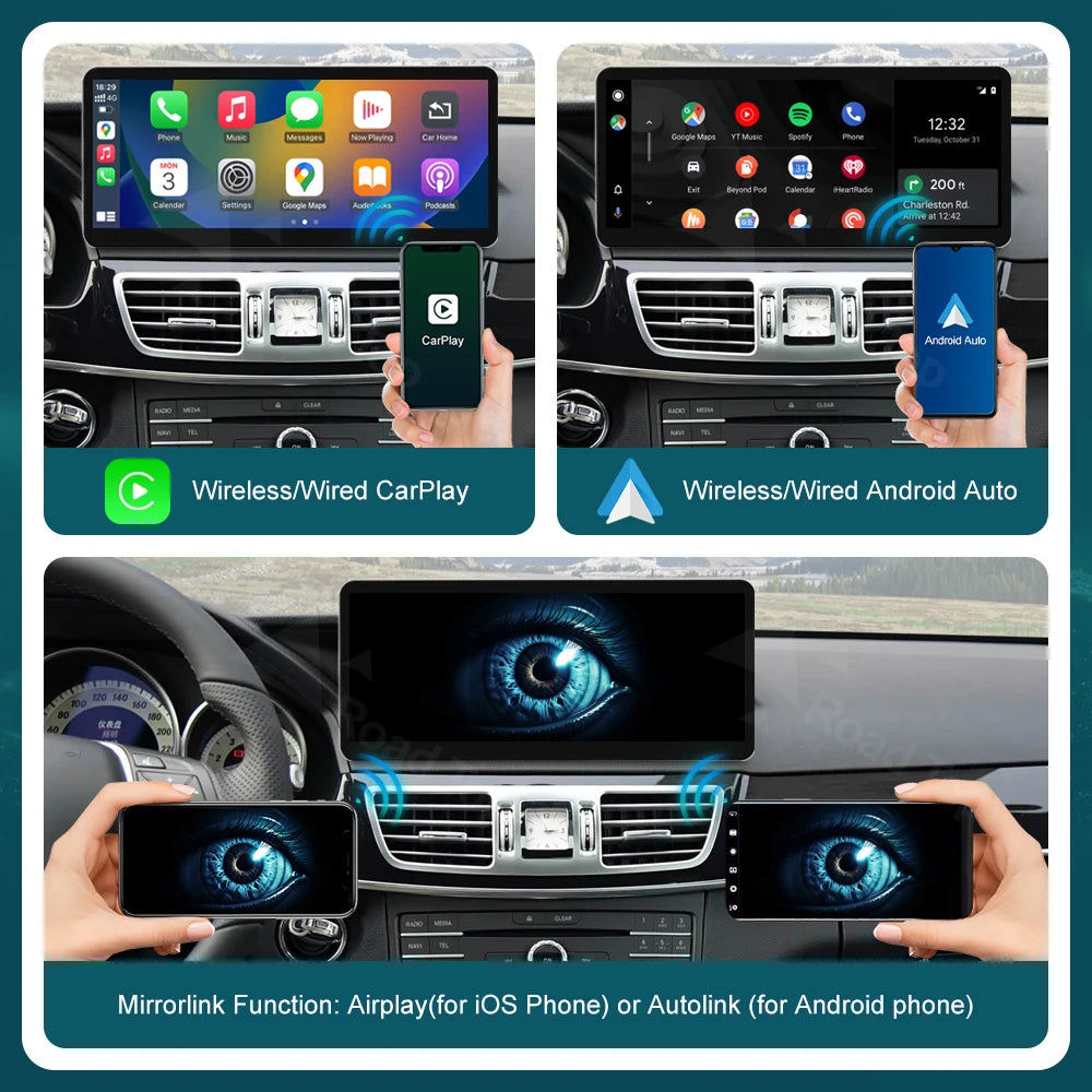Linux Car Touch Screen RoadTop Wireless CarPlay Android Auto Multimedia Display for Merced