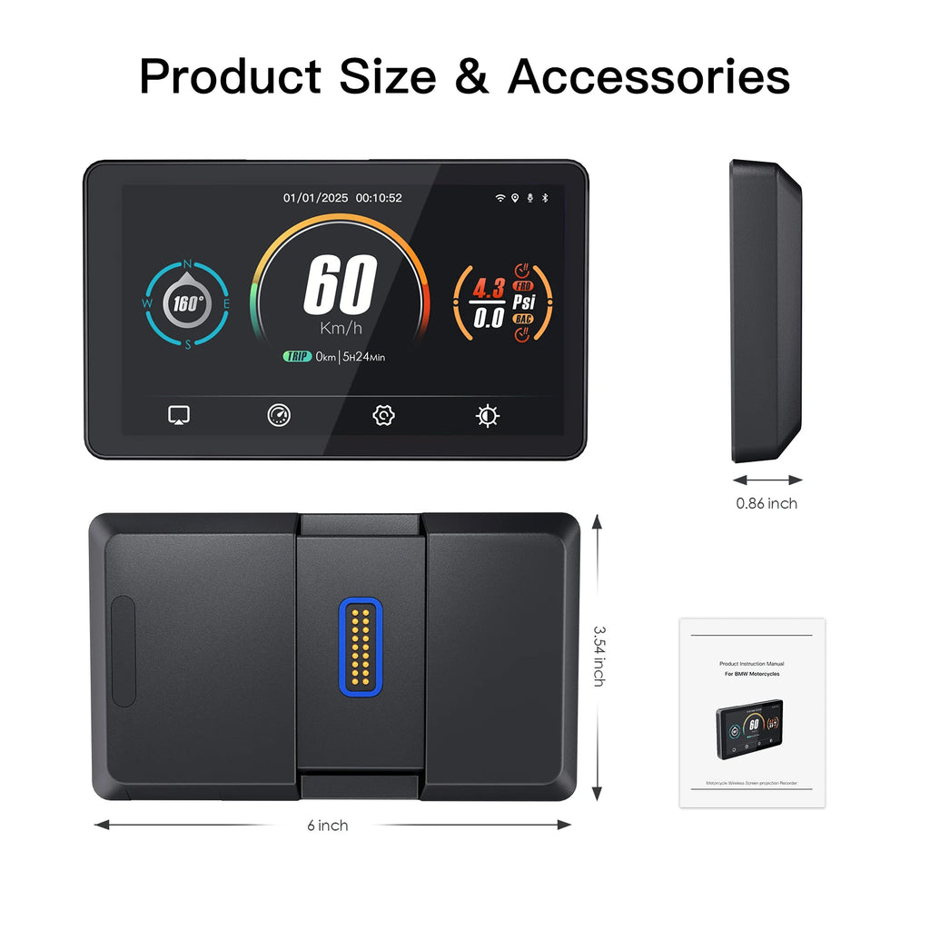 6" Wireless CarPlay Screen For BMW R1200GS R1250GS R1300GS S100XR Motorcycle Android Auto  | AUTOKITSHOP