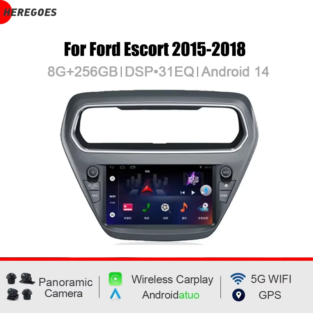 8" DSP Android 15.0 8 Core 12GB RAM 256GB ROM Car Player GPS WiFi RDS Autoradio Multimedia for Ford Escort 2015-2018 - H