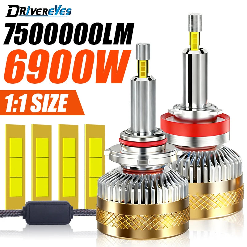 6900W H7 H11 H1 LED Car Headlights H4 H8 H9 9005 HB3 9006 HB4 9012 HIR2 7500000LM Canbus 3
