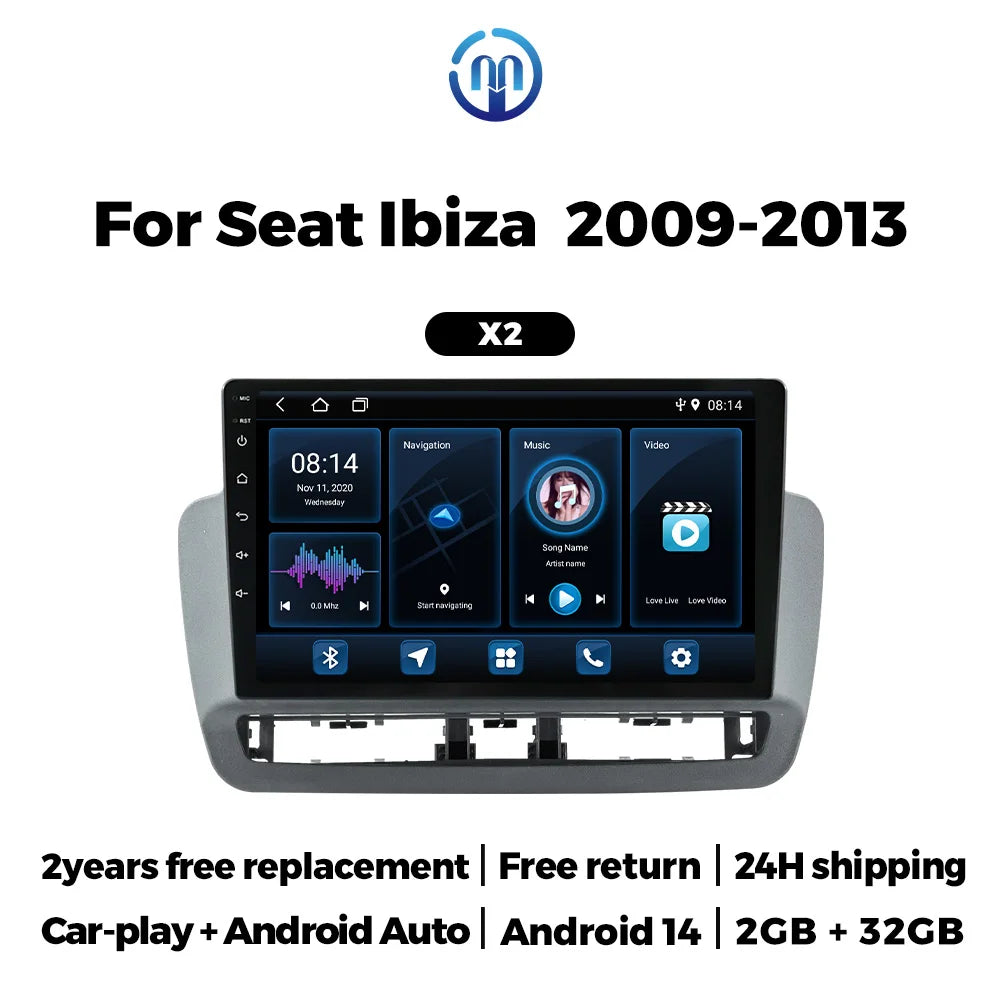 Android 2 DIN Car Radio for Seat Ibiza 2012 - 2015 Wireless CarPlay Auto Multimedia Video  | AUTOKITSHOP