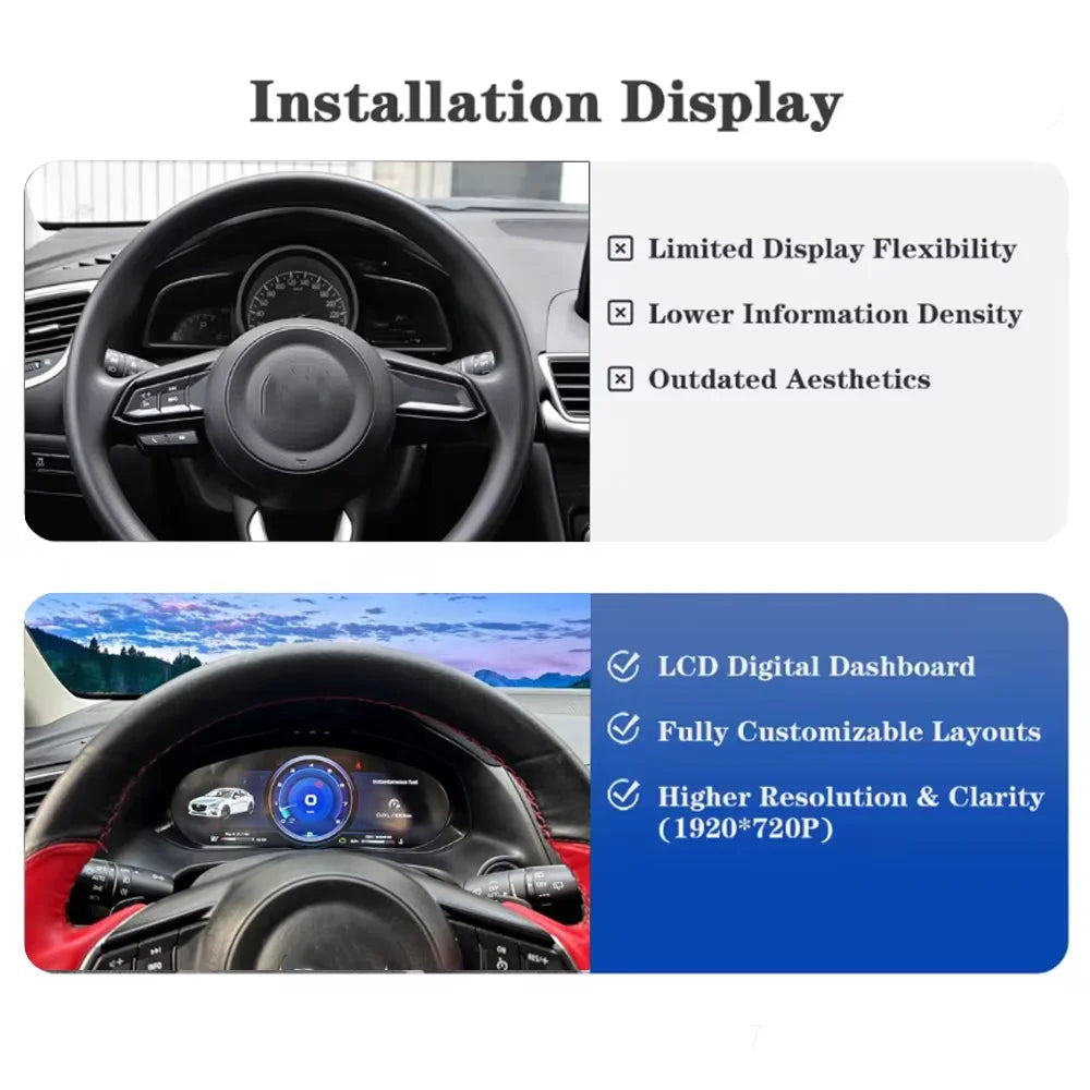 12.3 Inch For Mazda 3 Axela 2014-2019 Car Digital Cluster LCD Dashboard Instrument Panel V