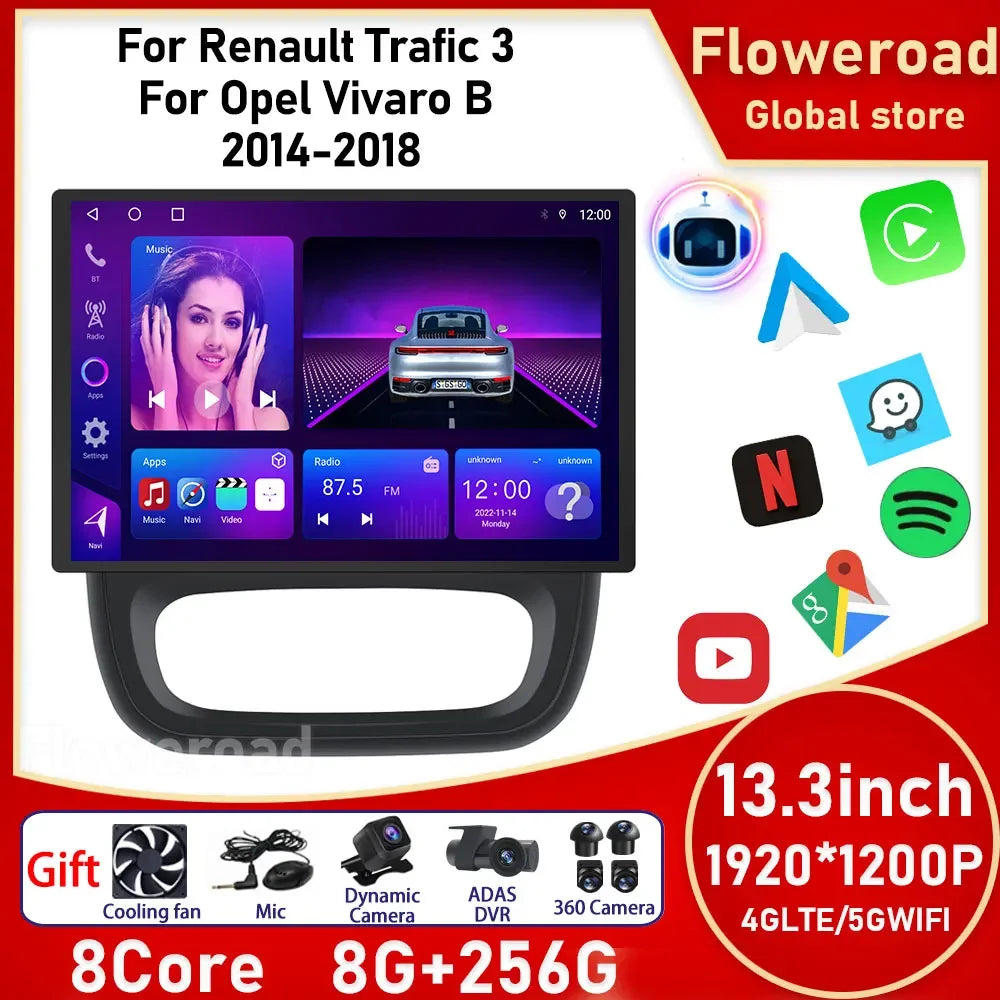 13.3 Inch Android 15 For Renault Trafic 3 2014 - 2021 2K QLED Car Radio Multimedia Video P | AUTOKITSHOP